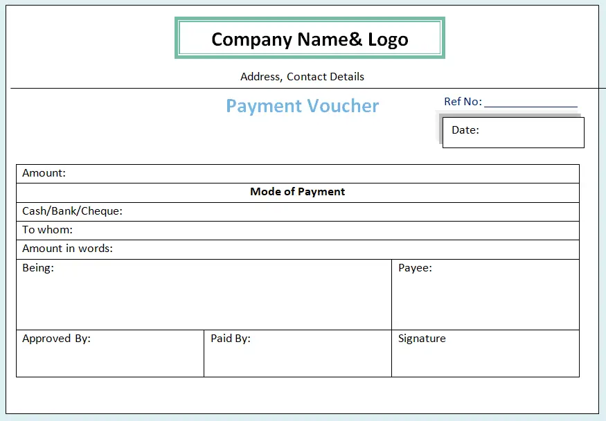 payment voucher format in word  cash  bank  advance